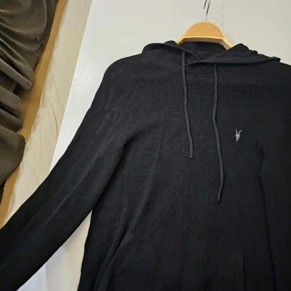 AllSaints Men's Black Ivar 100% Merino Long Sleeve Hoodie size XS - Picture 6 of 16